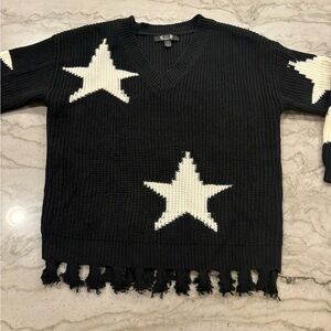 Stylish Black V-Neck Sweater with White Stars